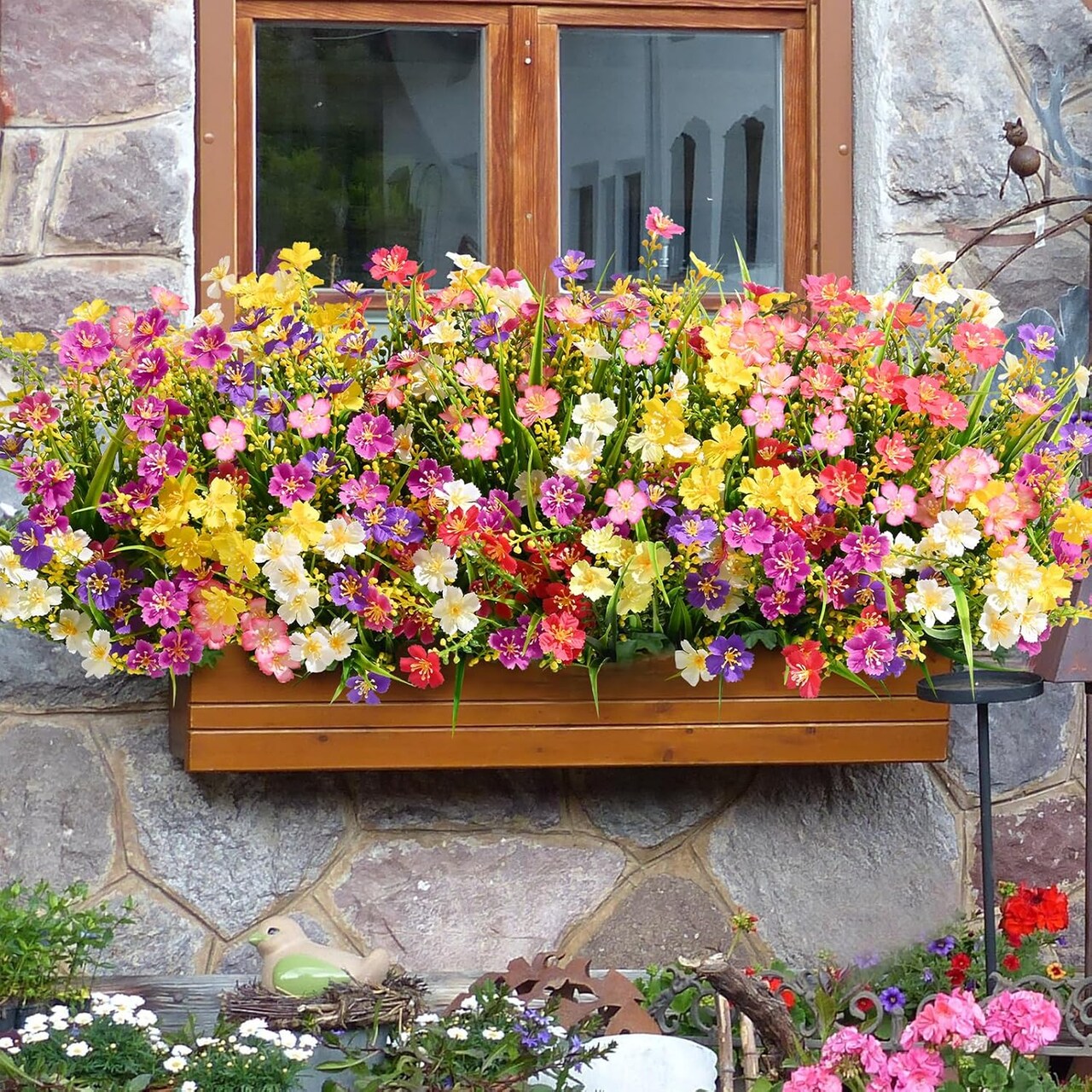 12 Bundles Artificial Flowers for Outdoor, aux Silk Wildflowers Daisy, Colorful Plastic Fake Plants for Outside Planter Porch Window Box Garden Decor in Spring Summer